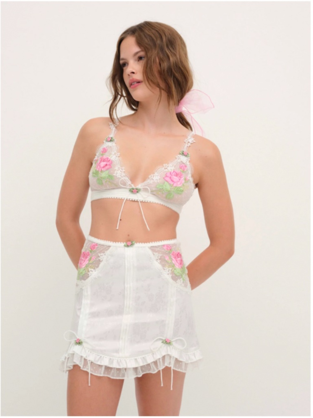 For Love and Lemons Heirloom Rose Slip Skirt - S - White
